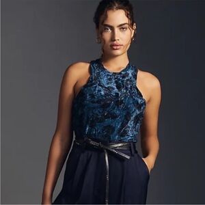 Anthropologie Pilcro Top Velveteen Racerback Tank in Blue Motif FloralSize M